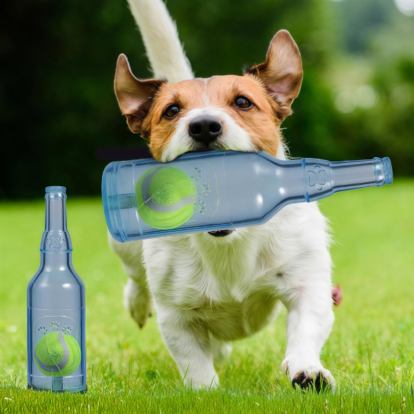 Jouet à mâcher bouteille avec balle pour chien – Amusement & anti-stress